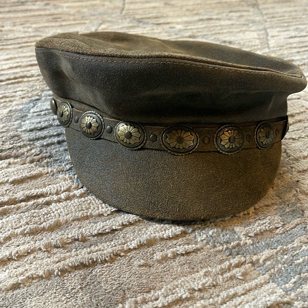 Free People suede weathered brown hat with conch accents